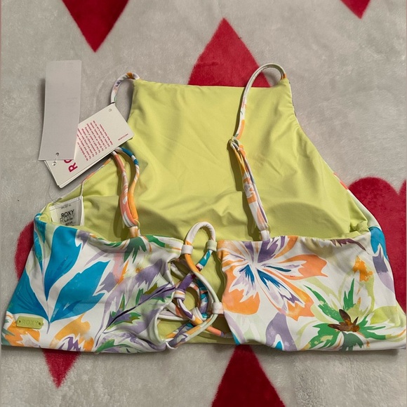 Roxy Printed Beach Classics Crop Bikini reversible Top Snow White Pualani Combo - Picture 5 of 10